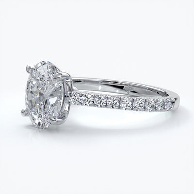 Isabella Engagement ring oval diamond 4 claw cathedral diamond band 18ct white gold