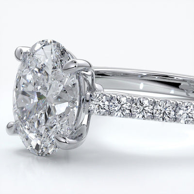 Isabella Engagement ring oval diamond 4 claw cathedral diamond band 18ct white gold