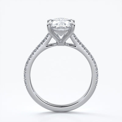 Isabella Engagement ring oval diamond 4 claw cathedral diamond band 18ct white gold