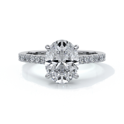 Isabella Engagement ring oval diamond 4 claw cathedral diamond band 18ct white gold