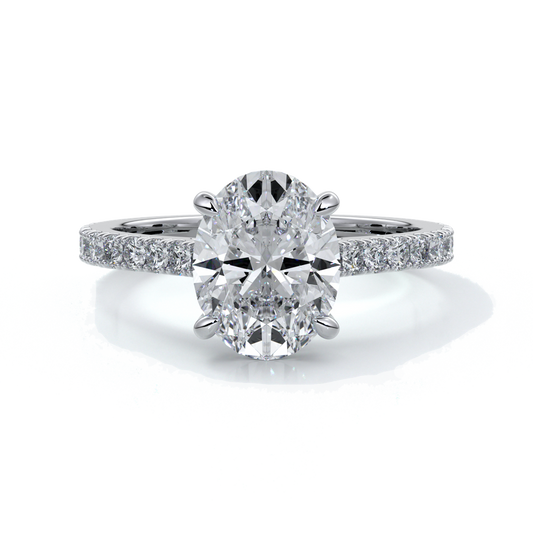 Isabella Engagement ring oval diamond 4 claw cathedral diamond band 18ct white gold
