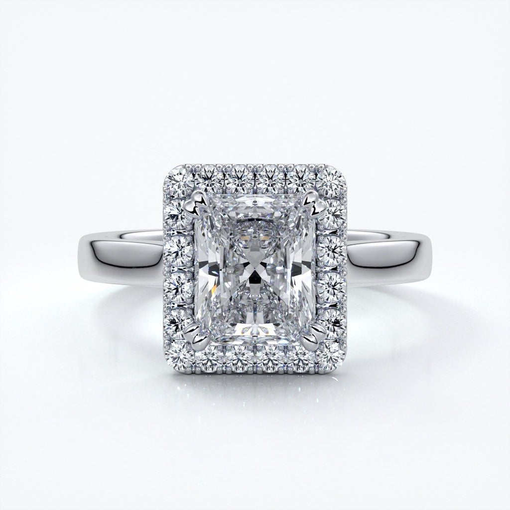 Ivy Engagement Ring radiant diamond band halo platinum