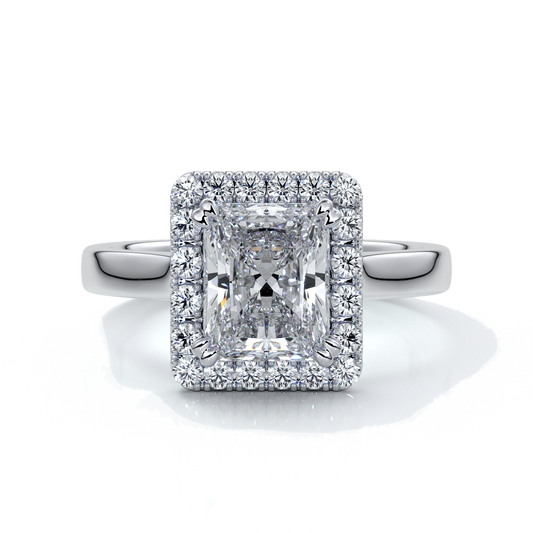 Ivy Engagement Ring radiant diamond band halo platinum