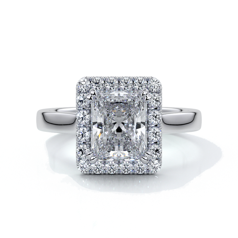 Ivy Engagement Ring radiant diamond band halo platinum