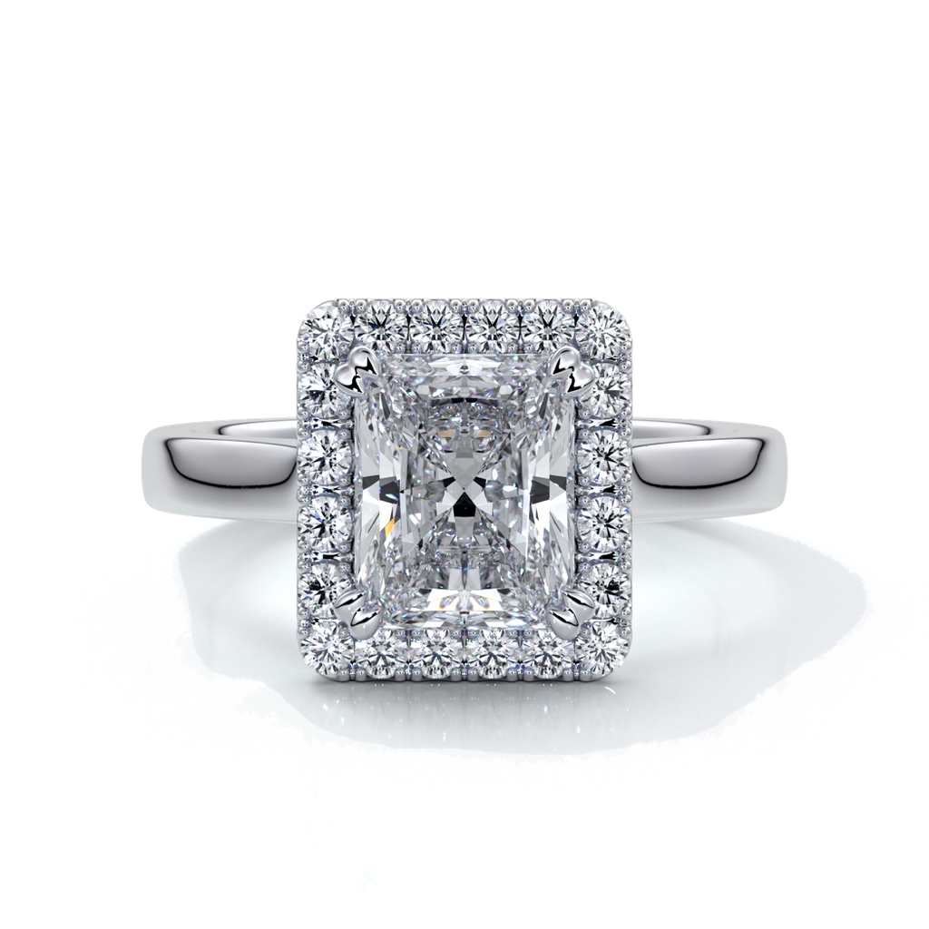 Ivy Engagement Ring radiant diamond band halo platinum