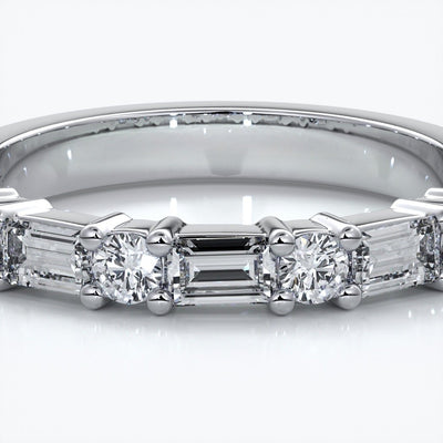 Jessica Wedding ring large round diamonds baguette 18ct white gold