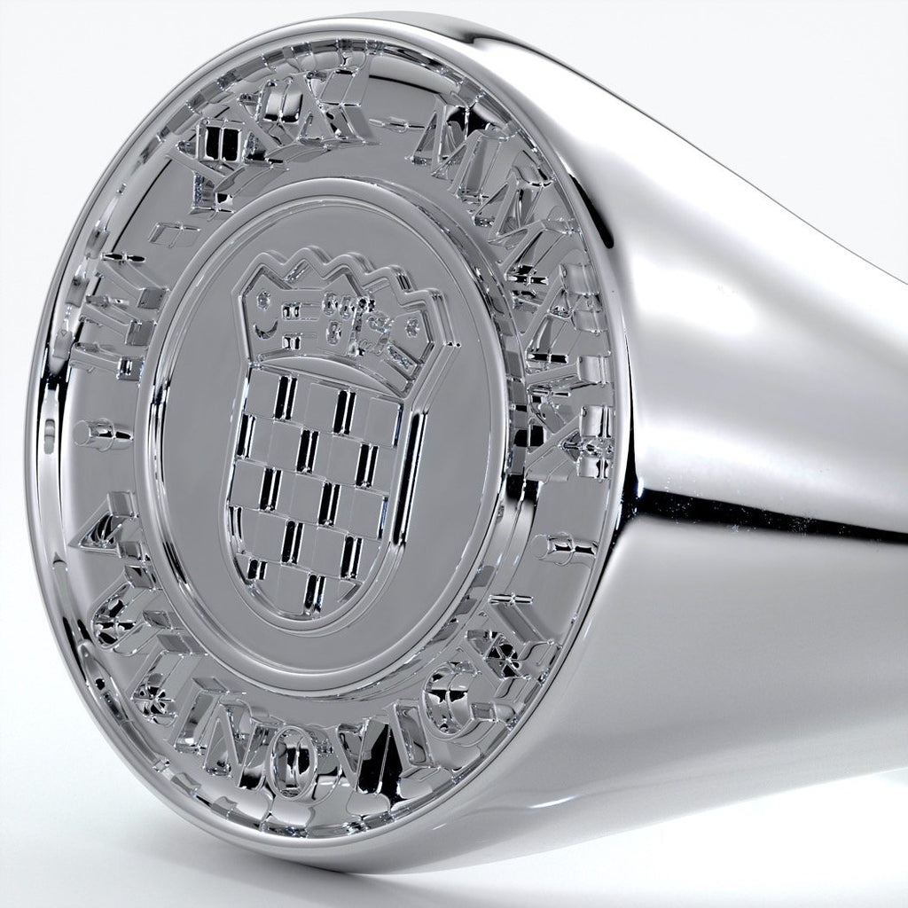 Liam Mens band round crest 18ct white gold