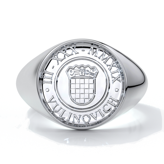 Liam Mens band round crest 18ct white gold