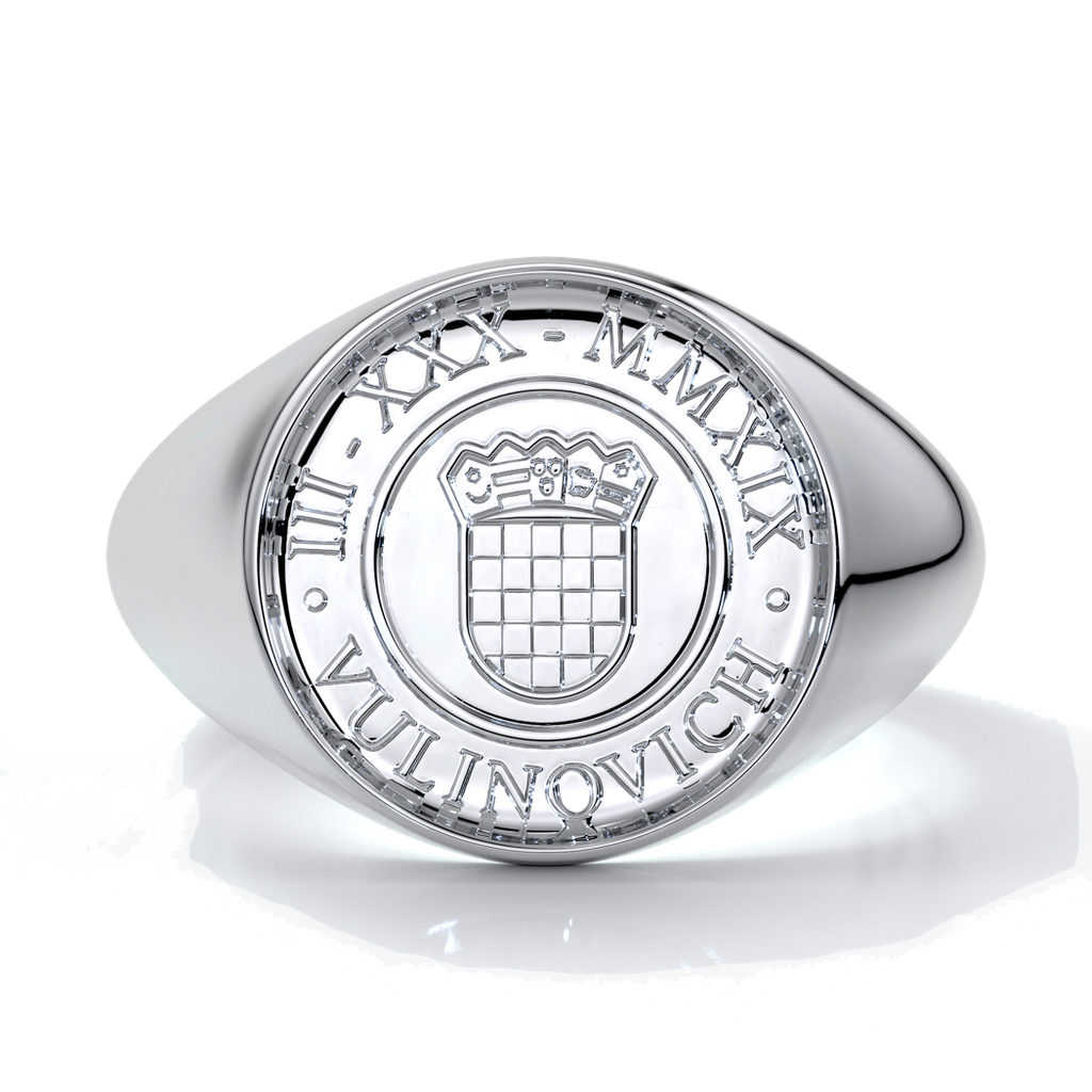 Liam Mens band round crest 18ct white gold