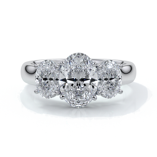 Lucida Engagement ring oval trilogy 4 claw cathedral 18ct white gold