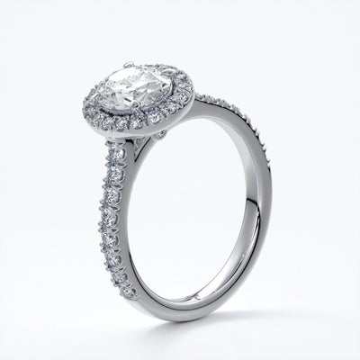 Maddison Engagement Ring oval diamond band halo 18ct white gold