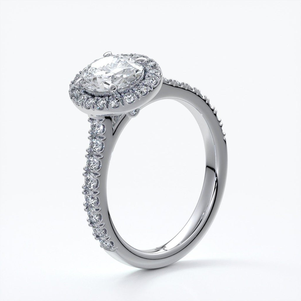 Maddison Engagement Ring oval diamond band halo 18ct white gold