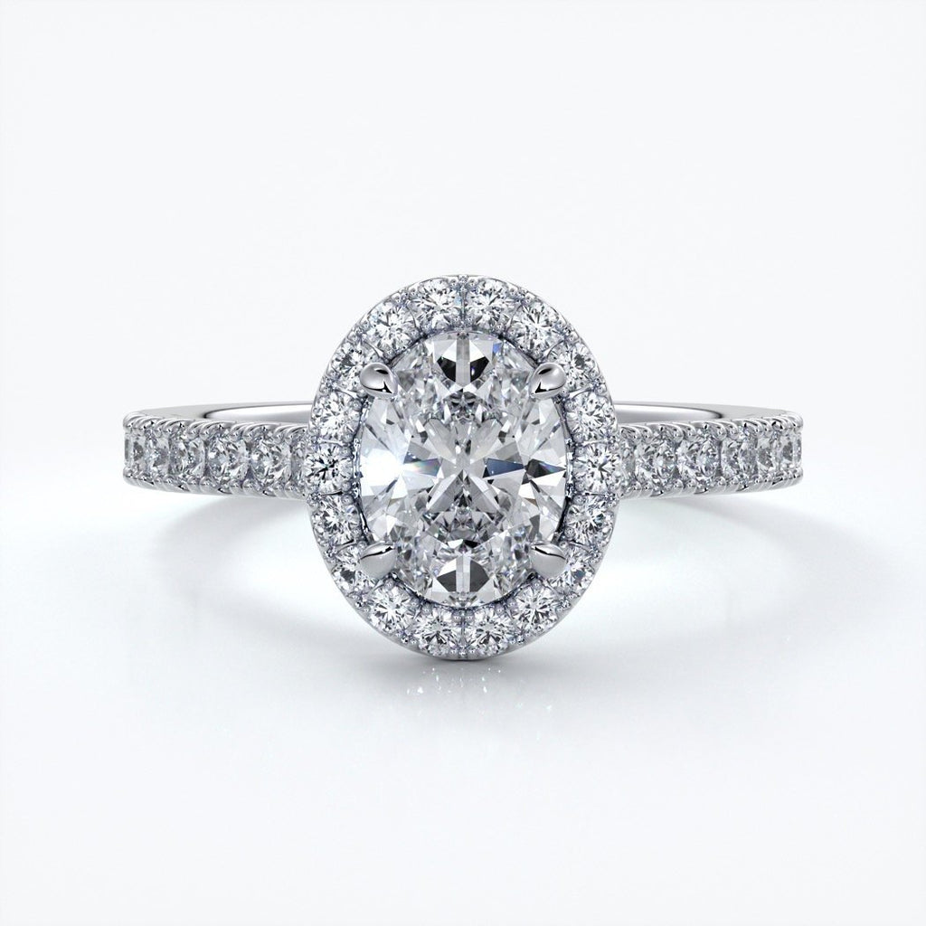 Maddison Engagement Ring oval diamond band halo 18ct white gold