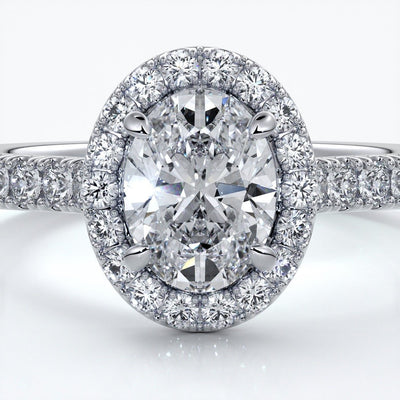 Maddison Engagement Ring oval diamond band halo 18ct white gold