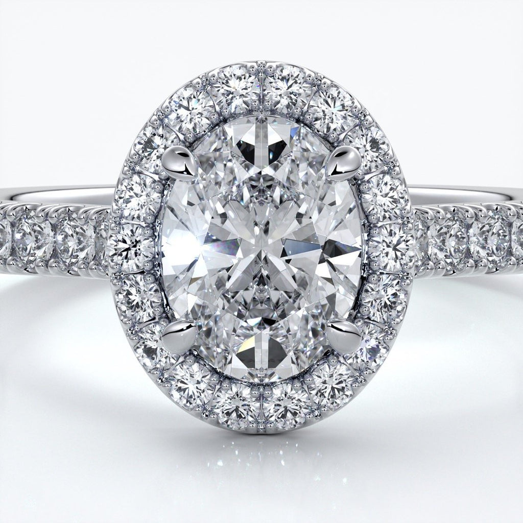 Maddison Engagement Ring oval diamond band halo 18ct white gold