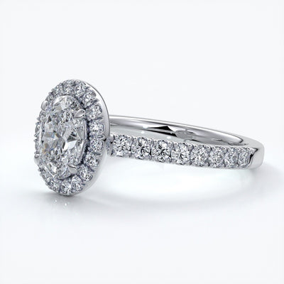Maddison Engagement Ring oval diamond band halo 18ct white gold
