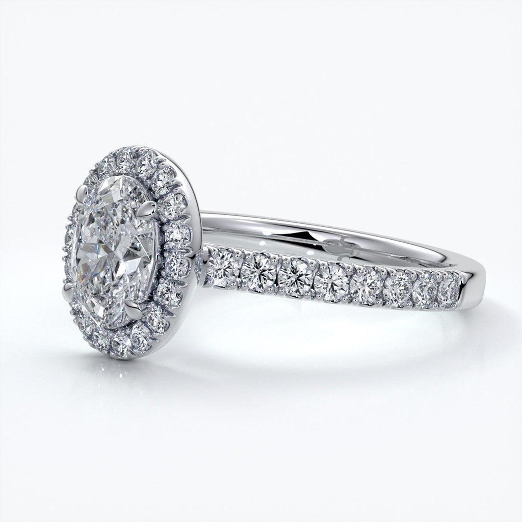 Maddison Engagement Ring oval diamond band halo 18ct white gold