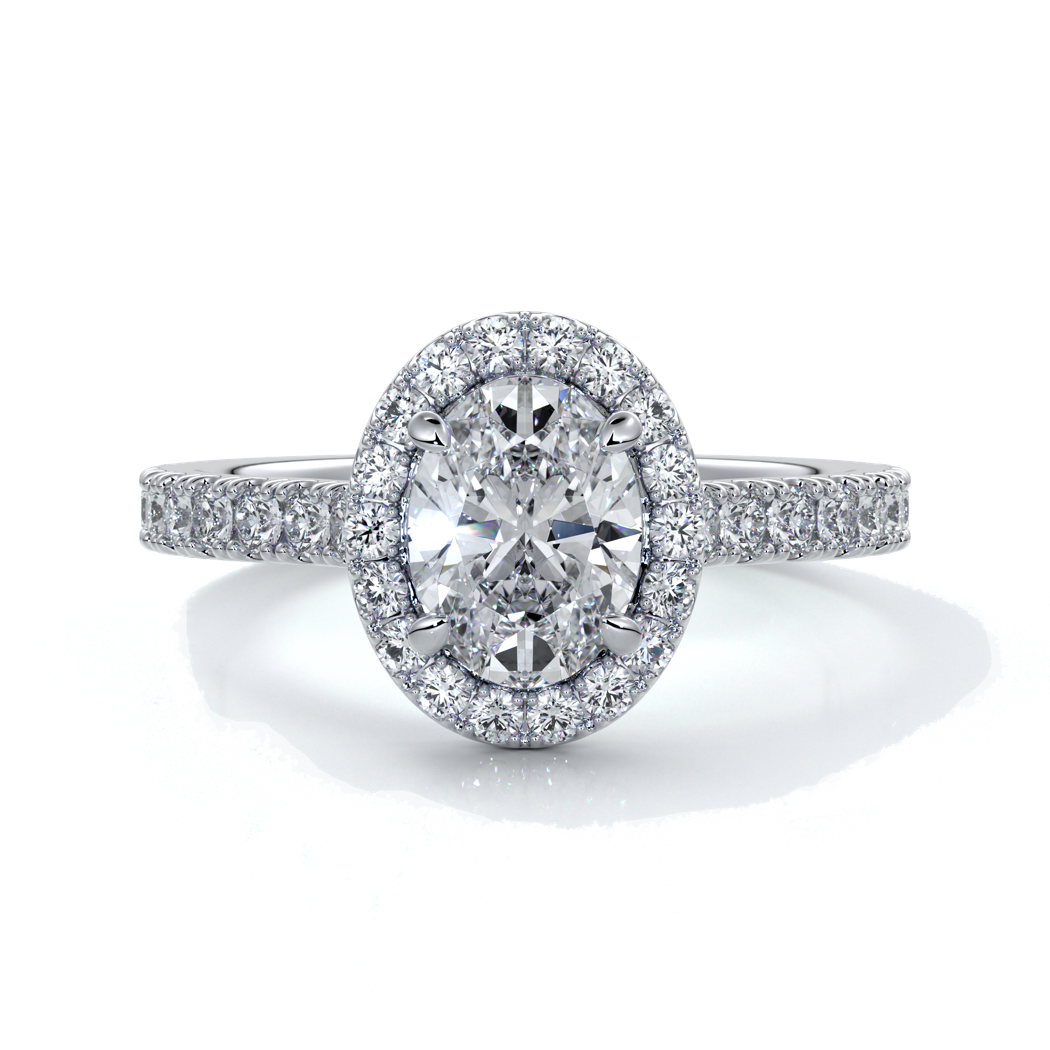 Maddison Engagement Ring oval diamond band halo 18ct white gold