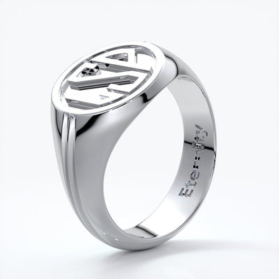 Mason Wedding ring round retro letter signet 18ct white gold