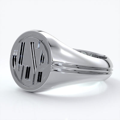 Mason Wedding ring round retro letter signet 18ct white gold