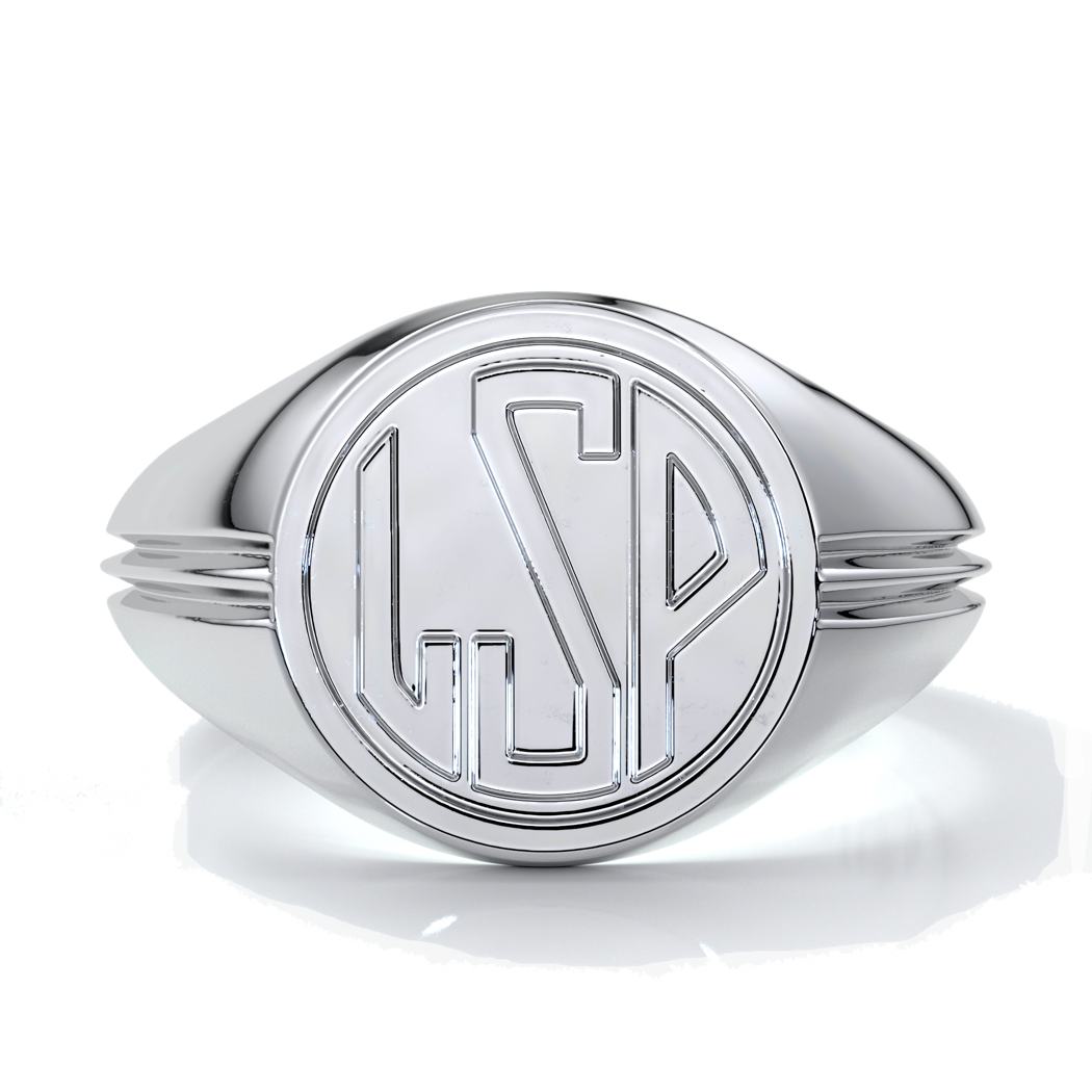 Mason Wedding ring round retro letter signet 18ct white gold