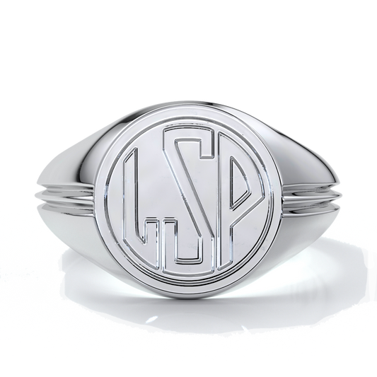 Mason Wedding ring round retro letter signet 18ct white gold