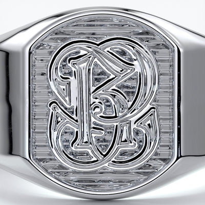 Otto Wedding rings crest ring monogram 18ct white gold