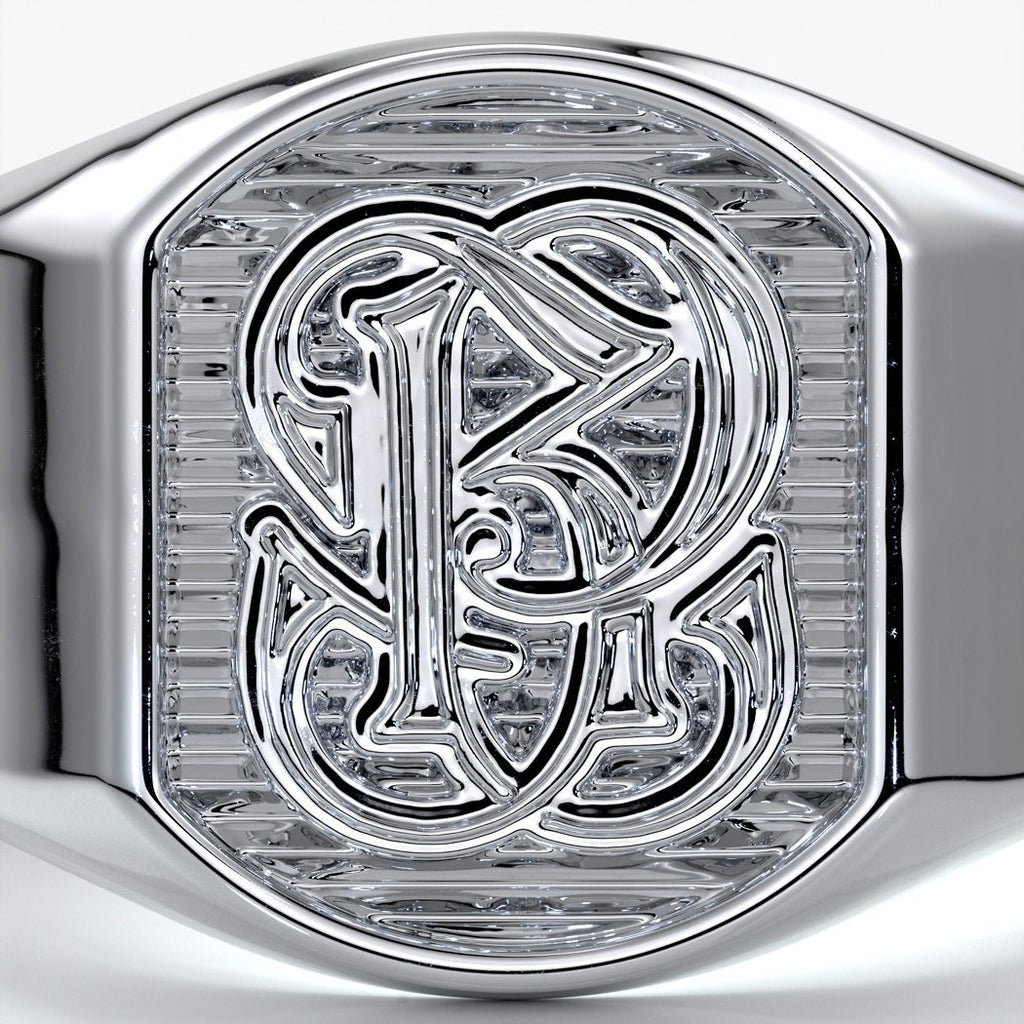 Otto Wedding rings crest ring monogram 18ct white gold