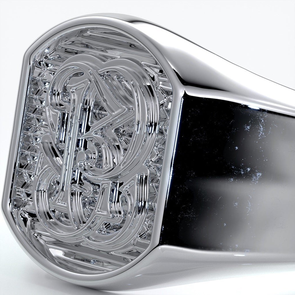 Otto Wedding rings crest ring monogram 18ct white gold