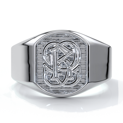 Otto Wedding rings crest ring monogram 18ct white gold