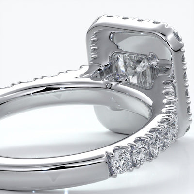 Pearl Engagement ring emerald diamond halo cathedral diamo band 18ct white gold