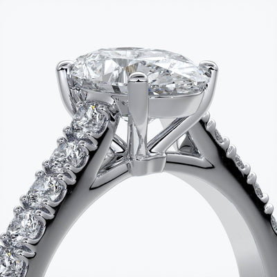 Penelope Engagement ring oval diamond 4 claw cathedral diamond band 18ct white gold