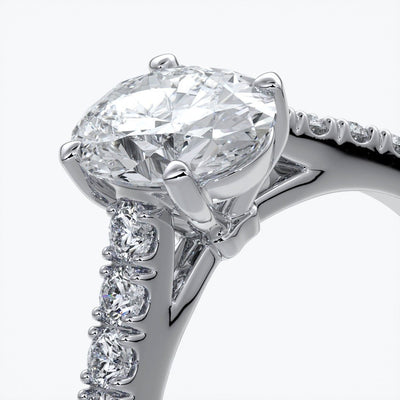 Penelope Engagement ring oval diamond 4 claw cathedral diamond band 18ct white gold