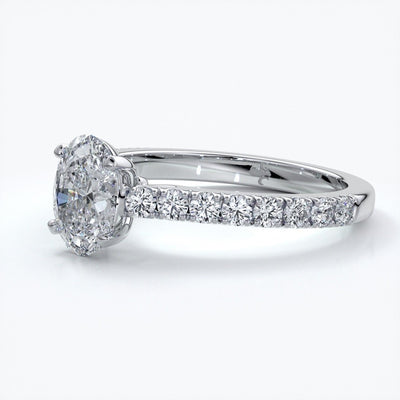 Penelope Engagement ring oval diamond 4 claw cathedral diamond band 18ct white gold