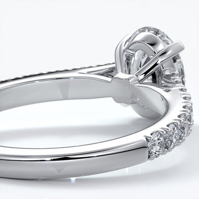 Penelope Engagement ring oval diamond 4 claw cathedral diamond band 18ct white gold