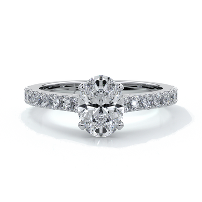 Penelope Engagement ring oval diamond 4 claw cathedral diamond band 18ct white gold
