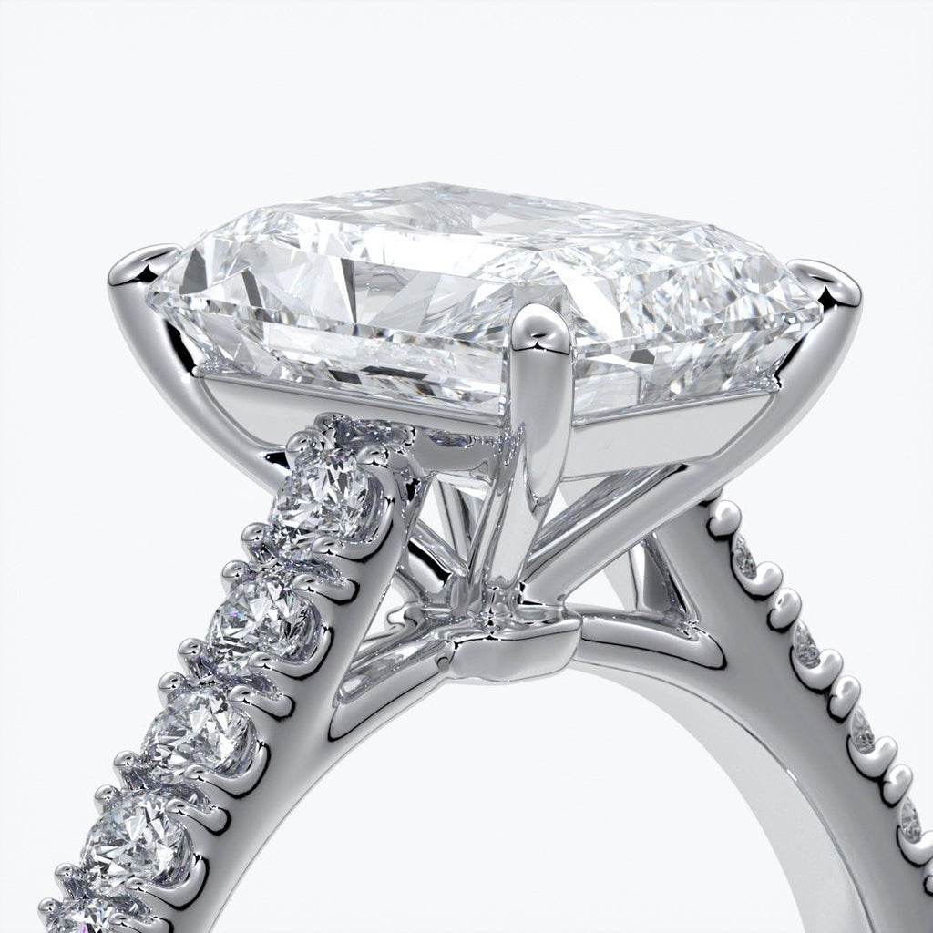 Susan Engagement ring radiant cut cathedral diamond band platinum