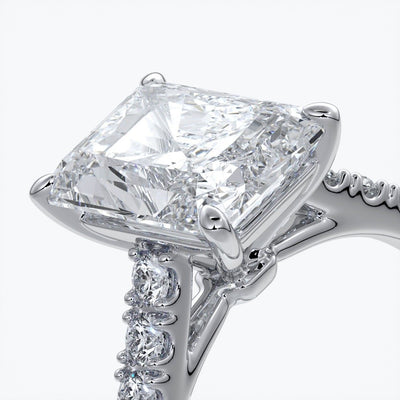 Susan Engagement ring radiant cut cathedral diamond band platinum