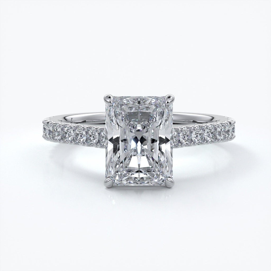 Susan Engagement ring radiant cut cathedral diamond band platinum