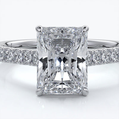 Susan Engagement ring radiant cut cathedral diamond band platinum