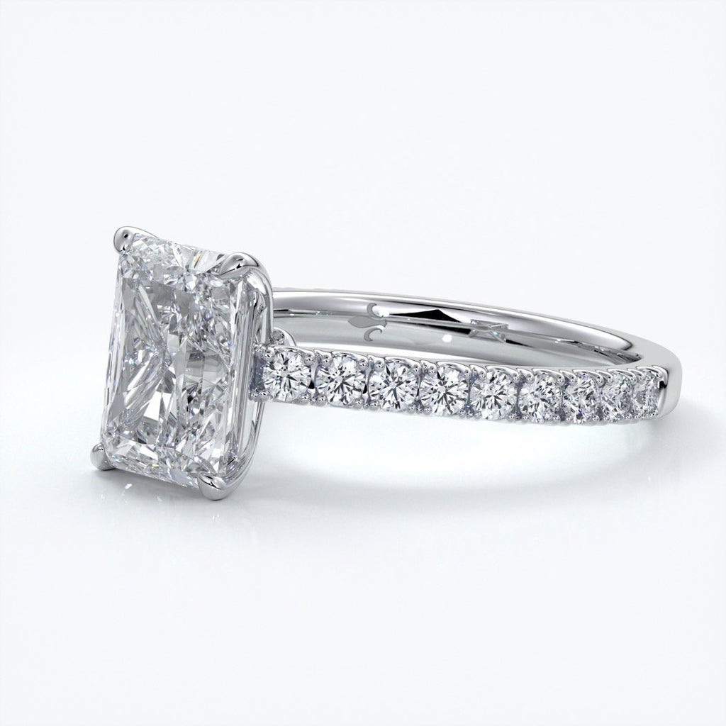 Susan Engagement ring radiant cut cathedral diamond band platinum