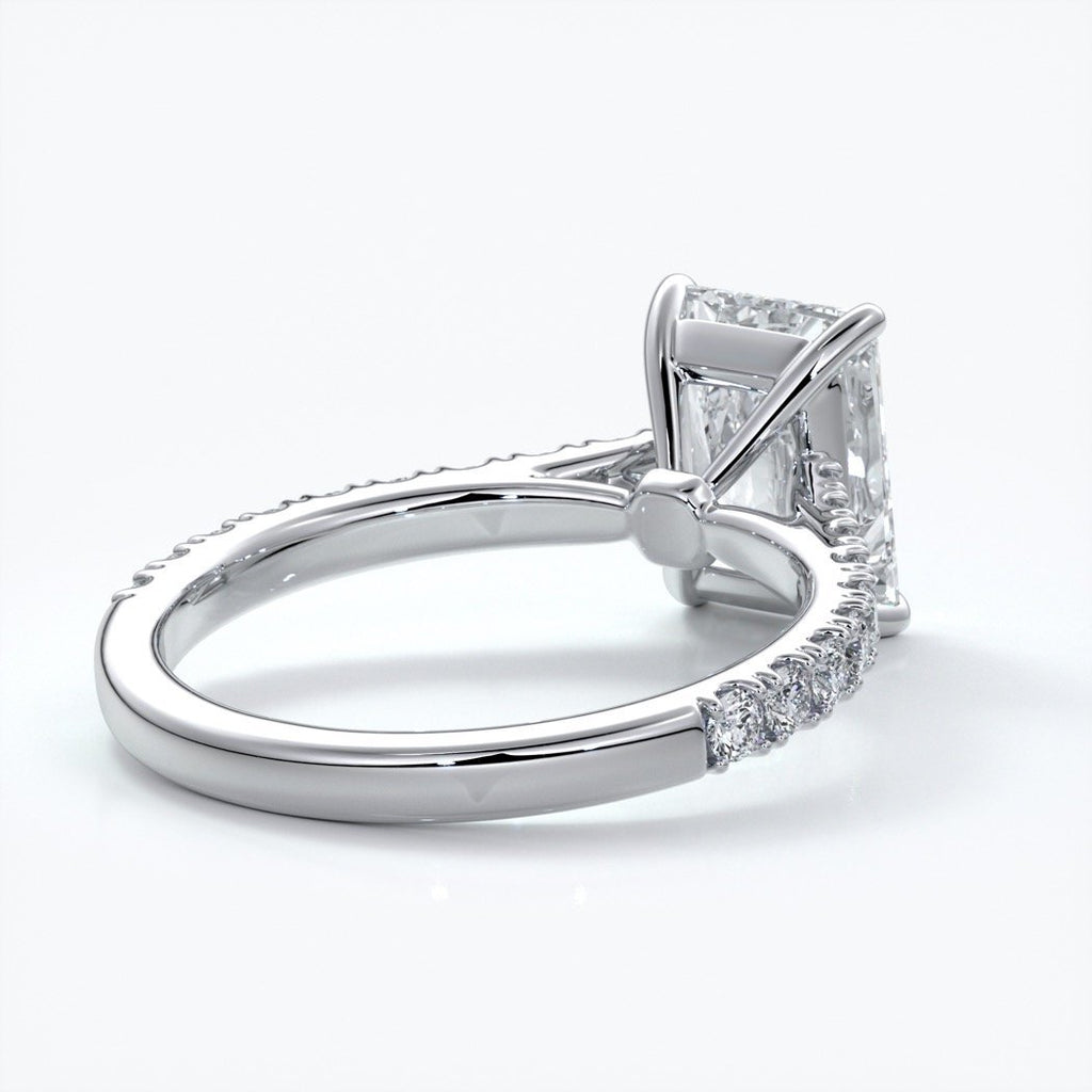 Susan Engagement ring radiant cut cathedral diamond band platinum