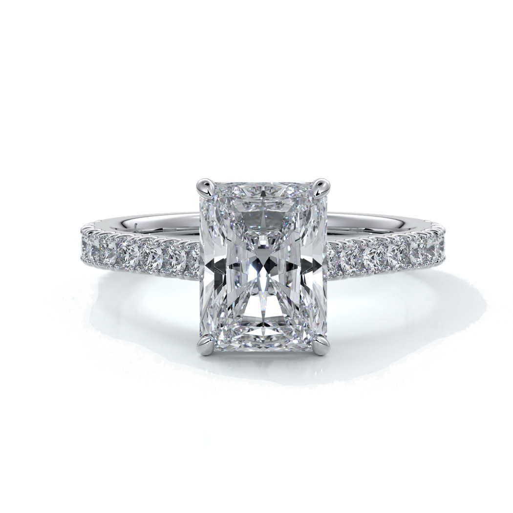 Susan Engagement ring radiant cut cathedral diamond band platinum
