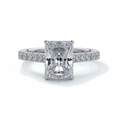 Susan Engagement ring radiant cut cathedral diamond band platinum