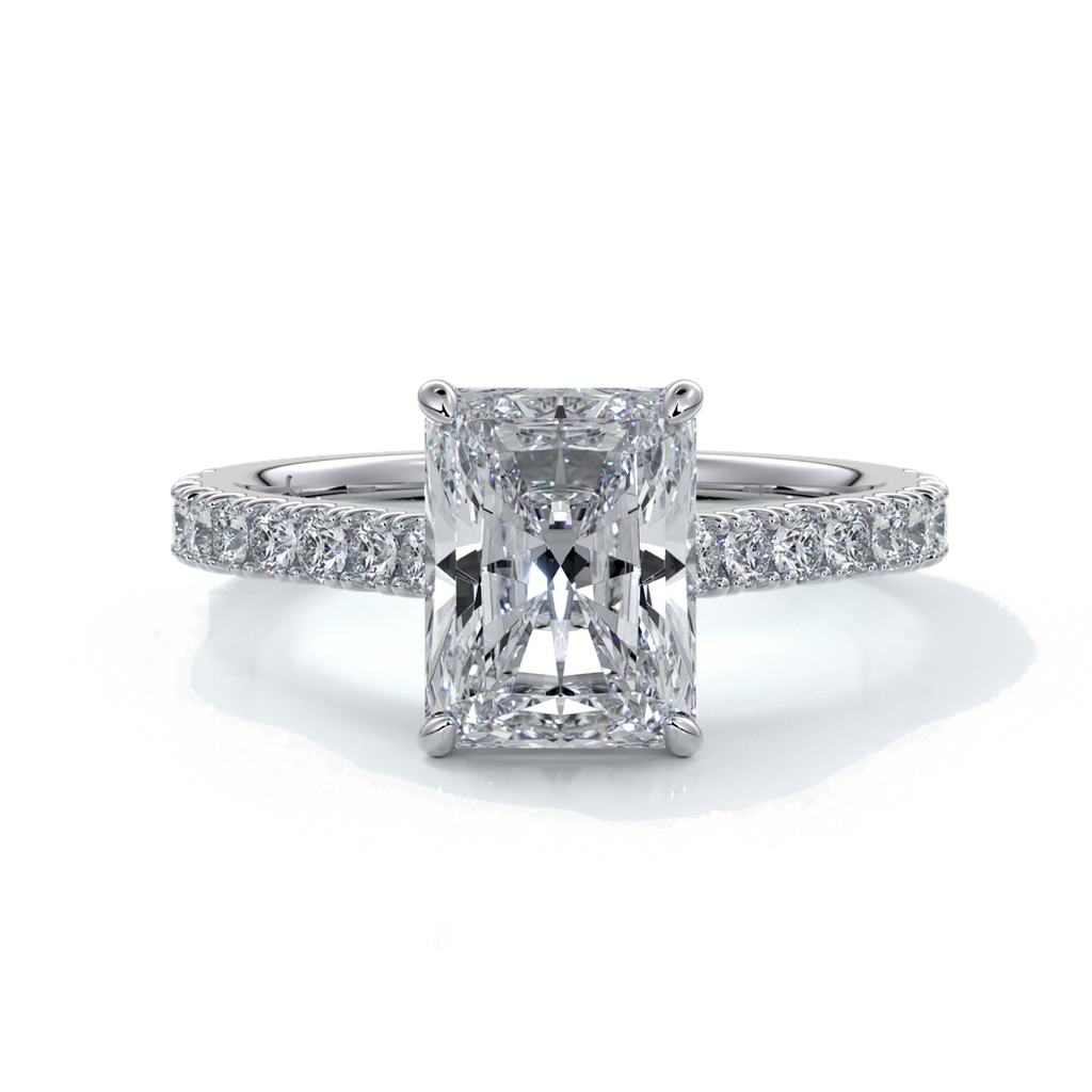 Susan Engagement ring radiant cut cathedral diamond band platinum