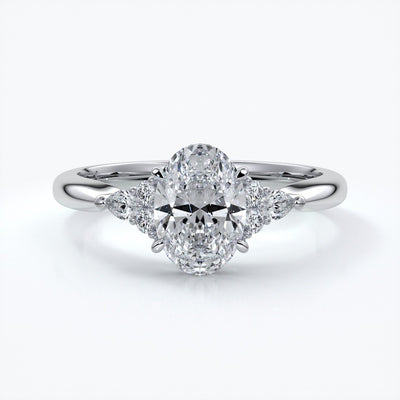 Vivian Engagement ring trilogy oval cathedral platinum