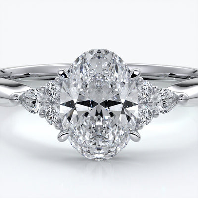 Vivian Engagement ring trilogy oval cathedral platinum