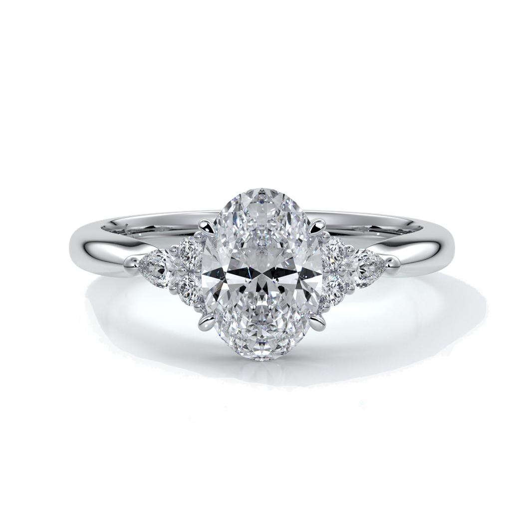Vivian Engagement ring trilogy oval cathedral platinum